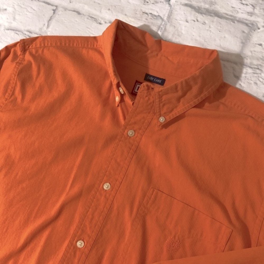 Chaps Easy Care Mens Shirt Size Large Herringbone Orange Halloween Fall Colors